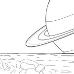 Black and white illustration of the Goddess Gaia and a Saturn-like planet. from: PWCD - Artist Claudia -